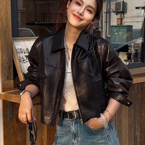进口真皮皮衣女设计感短款皮夹克2025春秋新款显瘦绵羊皮高级外套