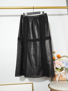 高级设计感高腰镂空真皮半身裙女士绵羊皮中长裙2025秋季a字裙子