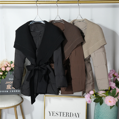 双面全羊毛呢配针织领羽绒服女