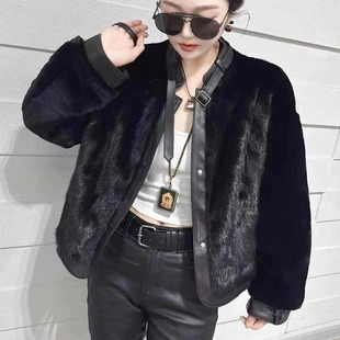 进口水貂毛拼接羊羔毛皮毛一体短外套女真皮皮草2025貂皮大衣