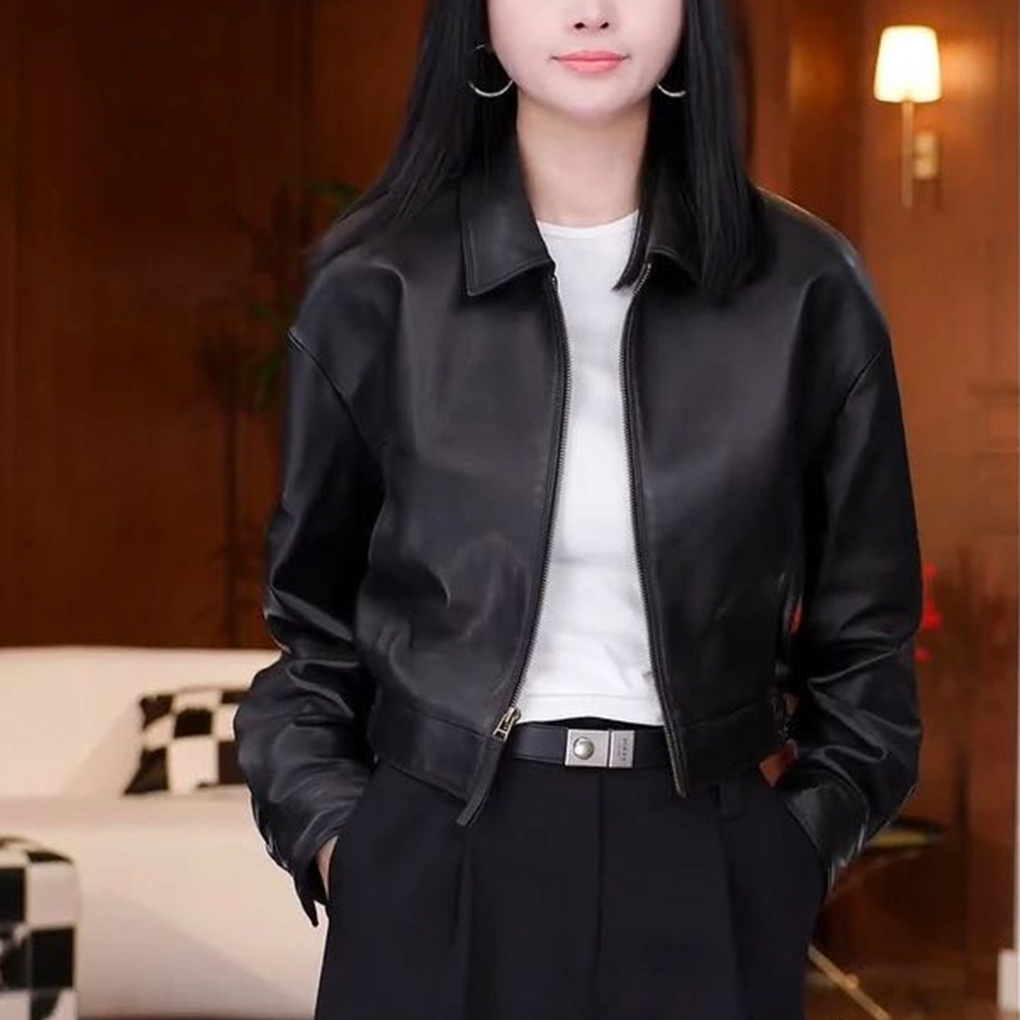 进口真皮皮衣女2026秋高级绵羊皮夹克气质显瘦百搭短款皮衣外套潮图片