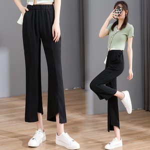 RM12335#春夏开叉小个子西装裤修身喇叭裤开叉九分裤休闲长裤