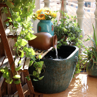 景德镇粗陶陶瓷鱼缸睡莲盆荷花大缸碗莲盆缸仿石水缸金鱼流水摆件