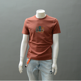 小板型刺绣印花短袖T恤男圆领夏季新款日系潮牌个性辑明线半袖t