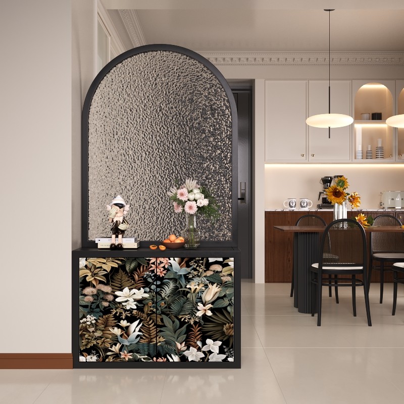 法式复古实木水纹玻璃入户门屏风隔断客厅鞋柜玄关柜美式家用遮挡