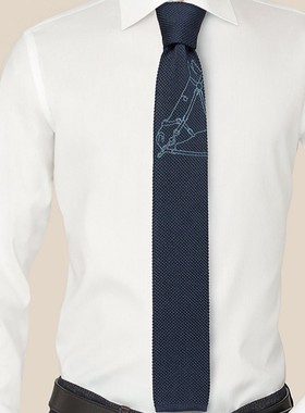 外贸新款原单男韩版针深蓝色休闲韩国手工编织领带马头图案