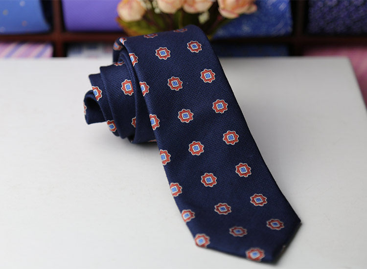 大牌外贸原单羊毛真丝男商务正装领带深蓝色绣花新郎休闲窄时尚
