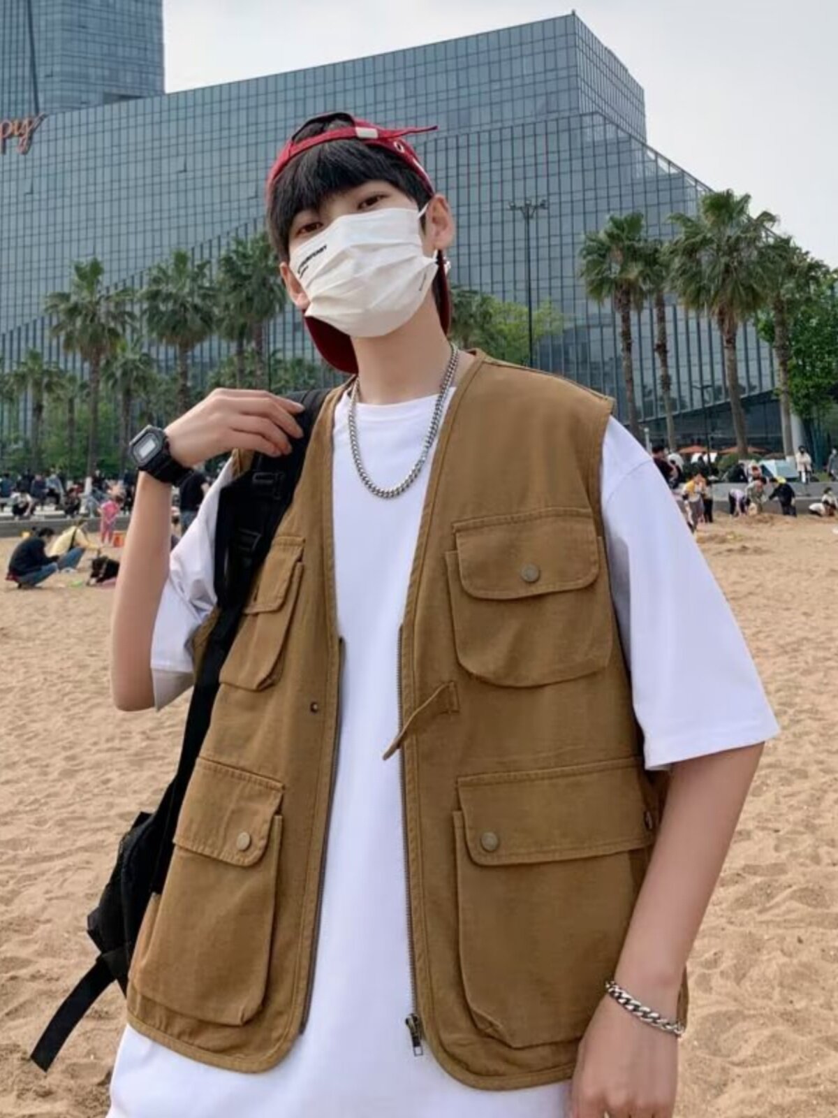 멀티 포켓 조끼 남성 트렌디 브랜드 뉴 레이어드 일본식 복고풍 작업복 캐주얼 민소매 조끼 기능성 조끼