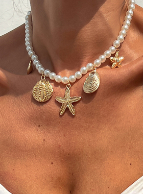 夏季海星扇贝珍珠项链