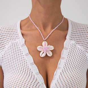 贝壳花米珠项链55件套蓝色海边度假风贝壳花朵串珠轻奢小众高级感