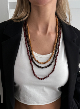 环保多层木珠项链天然红玛瑙