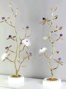 高级感天然紫水晶发财树摆件水晶花树客厅玄关别墅样板房装饰摆件