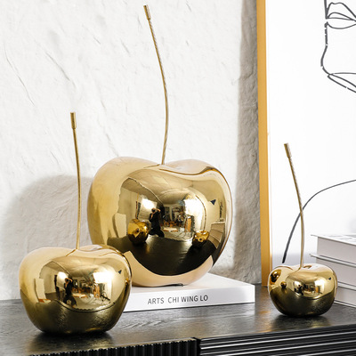 电镀金苹果摆件轻奢极简样板间酒店餐厅电视柜玄关水果装饰品摆件