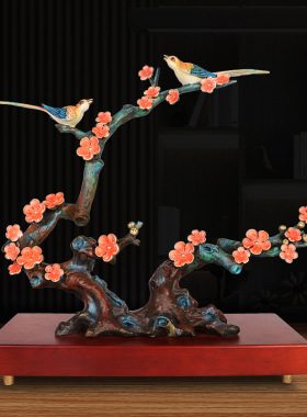 彩铜喜鹊梅花双喜临门摆件酒柜客厅玄关样板房高档乔迁结婚装饰品