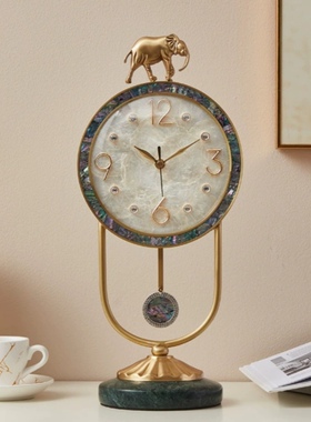 黄铜贝壳座钟大象座钟静音时钟彩贝挂钟静音家居台钟装饰品摆件