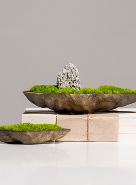 现代新中式茶室金属仿真绿植软装酒店别墅会议长桌餐桌装饰品摆件