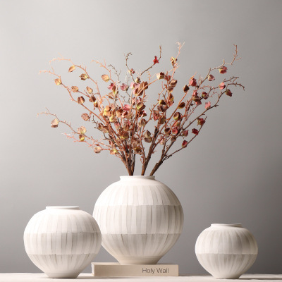 现代白色陶瓷花瓶粗陶瓶插花复古怀旧手工民宿酒店侘寂风禅意摆件