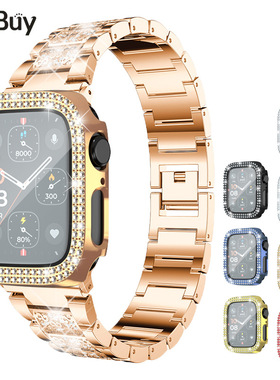 适用苹果手表10镶钻表壳apple watch保护套iWatch9边框透明一体壳