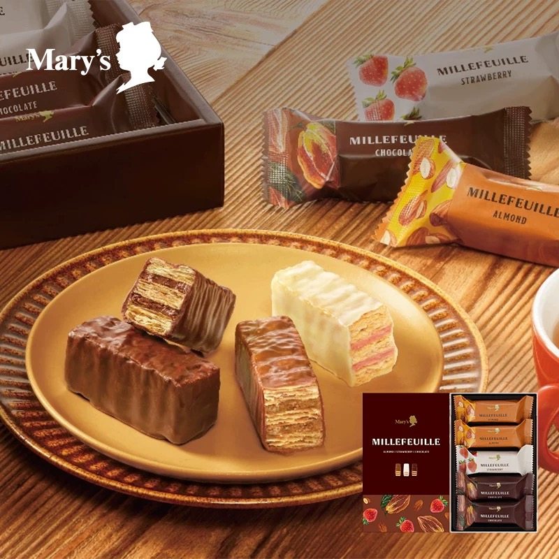 日本Marys玛丽巧克力杏仁草莓威化千层酥点心儿童礼盒进口零食