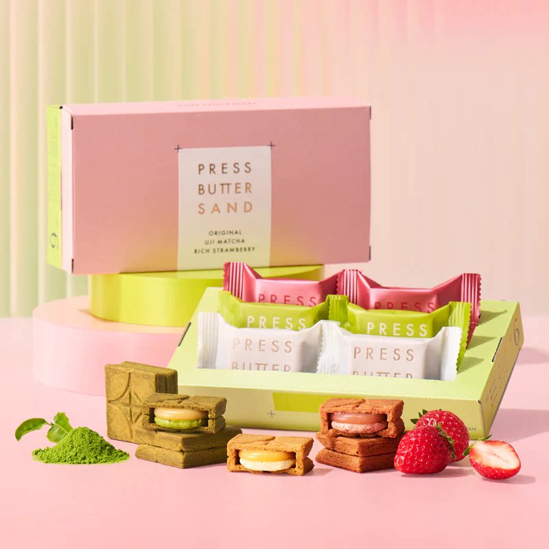 现货日本PRESS BUTTER SAND春季限定草莓巧克力夹心饼干礼盒