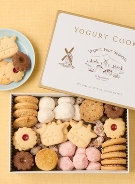 日本yogurt four seasons酸奶曲奇饼干巧克力夹心华夫铁盒装零食