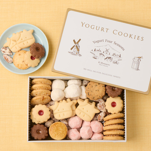 零食 seasons酸奶曲奇饼干巧克力夹心华夫铁盒装 日本yogurt four