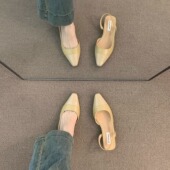 尖头小香风气质粗跟后空单鞋 2026新款 女法式 温柔晚晚低跟包头凉鞋