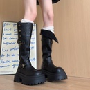 复古厚底长筒靴女2025秋冬新款英伦风增高显瘦皮带扣高筒骑士靴子