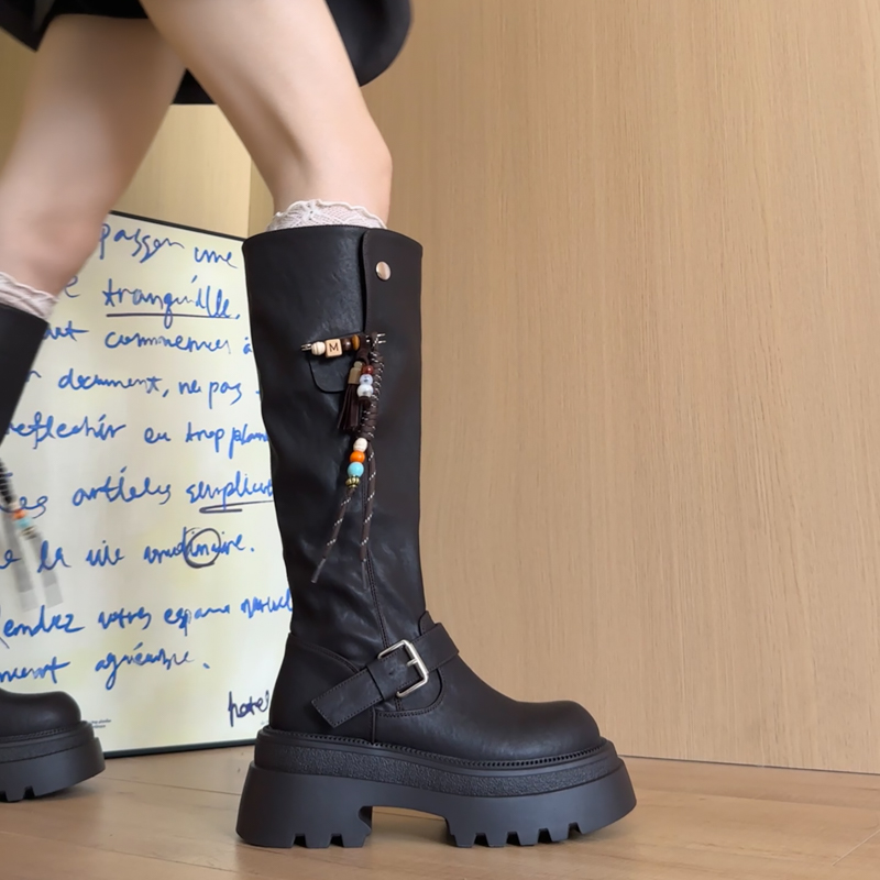 新款不过膝瘦腿高筒骑士靴子