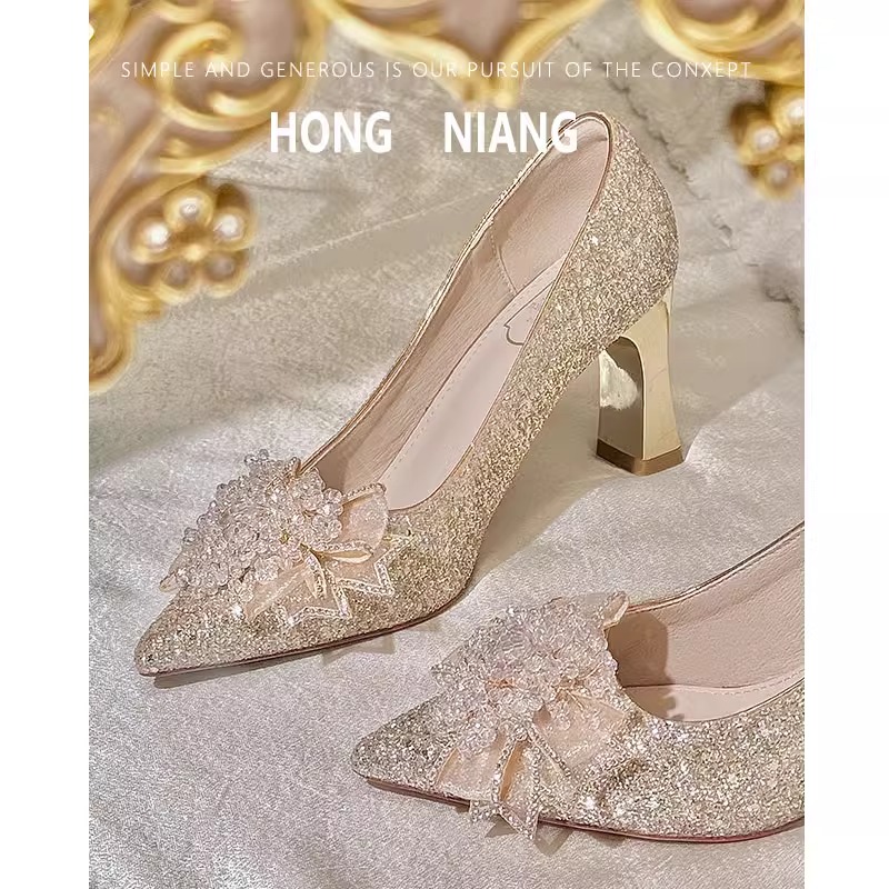 粗跟婚鞋新娘女不累脚禾秀婚