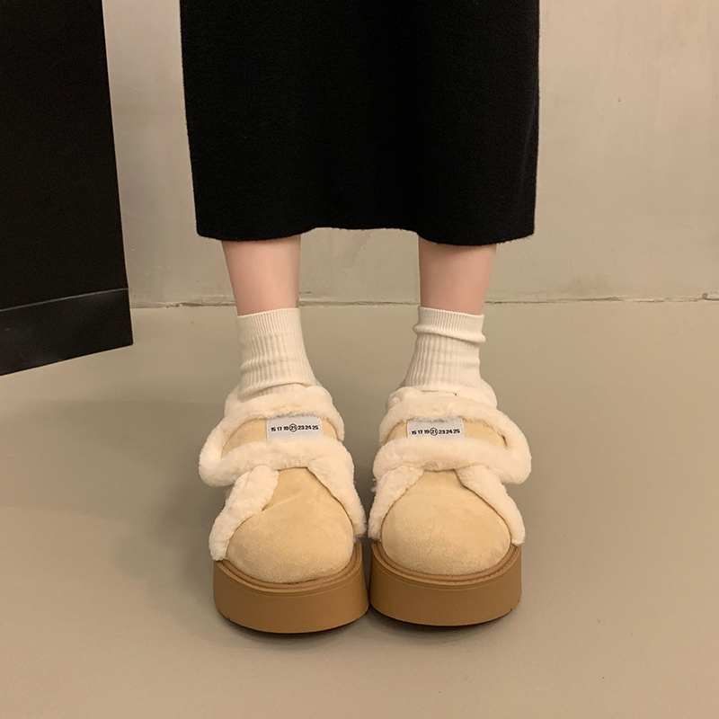 厚底加绒毛毛鞋女外穿丑萌雪地靴