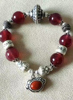 原矿朱砂南红滴溜手链红草莓晶