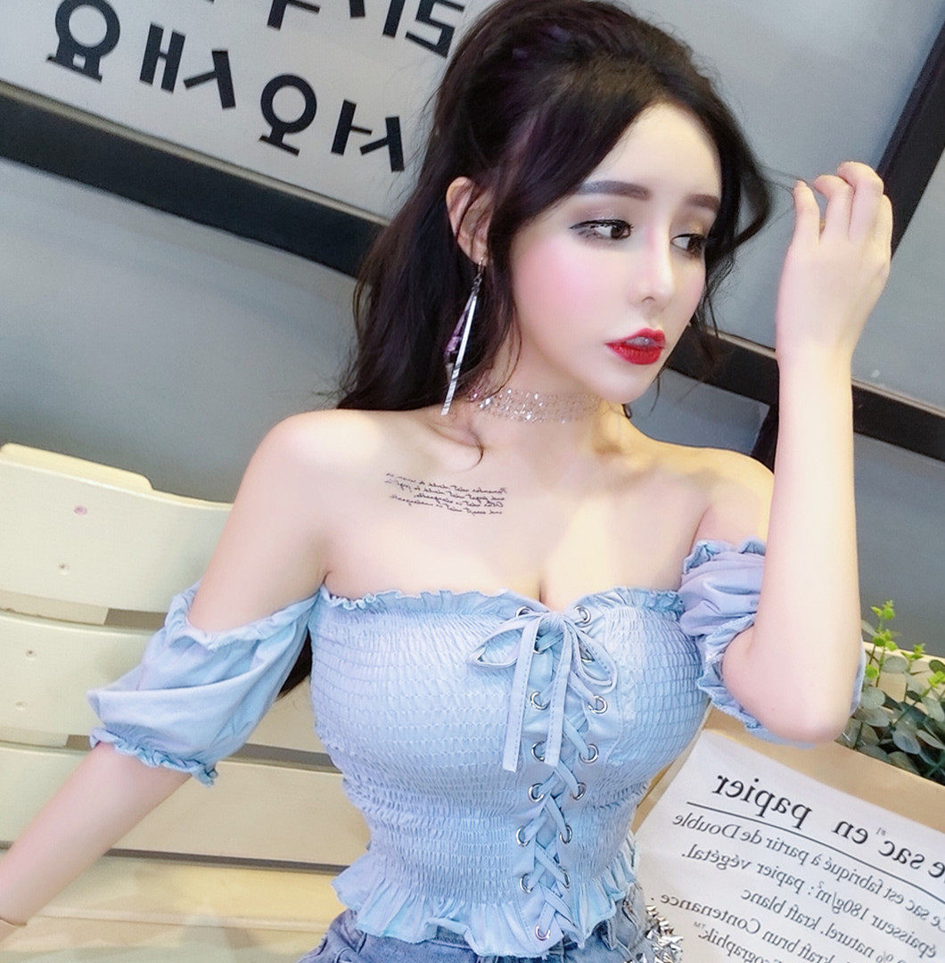 t恤女短袖潮2019夏季新款韩版气质修身百搭一字肩露肩荷叶边上衣在类目 女装/女士精品, T恤中 - 来自Buy2taobao.com提供专业的淘宝代购服务