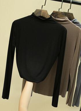 黑色半高领打底衫女秋冬长袖2020新款上衣内搭薄款百搭大码t恤女