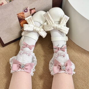 酷爱吃辣 lizlisa风袜子日系少女花边蕾丝蝴蝶结量产型lolita短袜