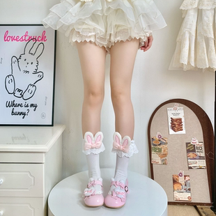 蝴蝶结小兔耳朵花边袜女lolita短袜甜妹洛丽塔小腿袜子甜美棉袜