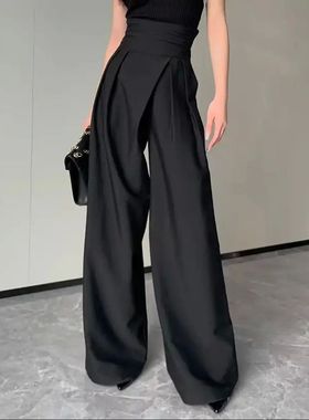 Solid waist cinched pleated suit pants 纯色束腰褶皱西装裤女