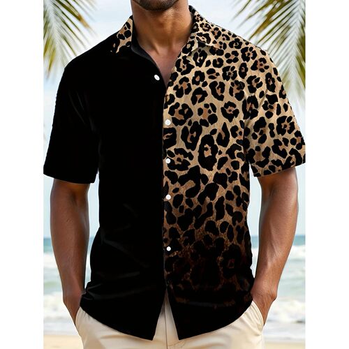纯色拼接豹纹衬衫 Solid color patchwork leopard print T-shirt