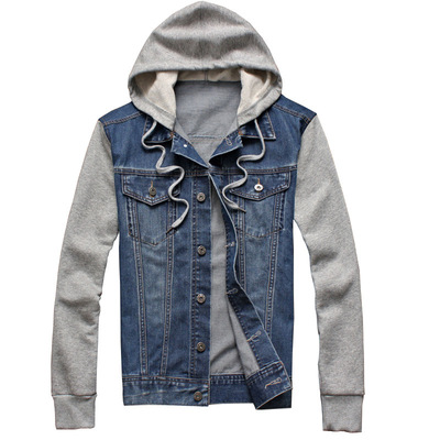 Fake two denim jackets hooded jackets假两件牛仔夹克连帽外套