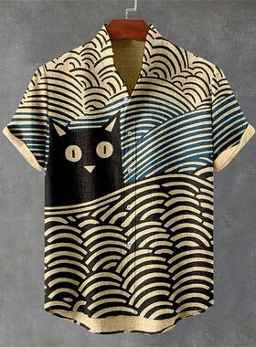 印花透气短袖衬衣Printed breathable short sleeved men's shirt