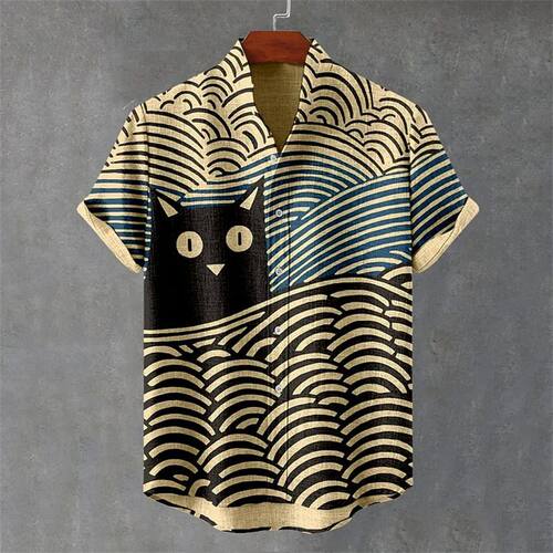 印花透气短袖衬衣Printed breathable short sleeved men's shirt