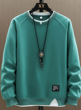 Men's fake two round neck casual sweaters假两件圆领休闲卫衣