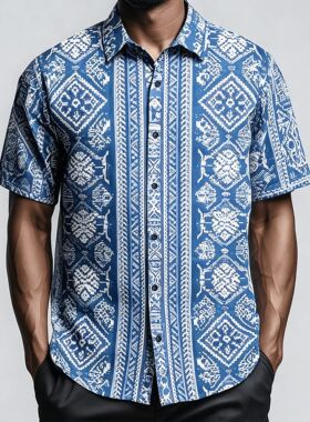 翻领排扣印花开襟 Flip collar single breasted printed placket