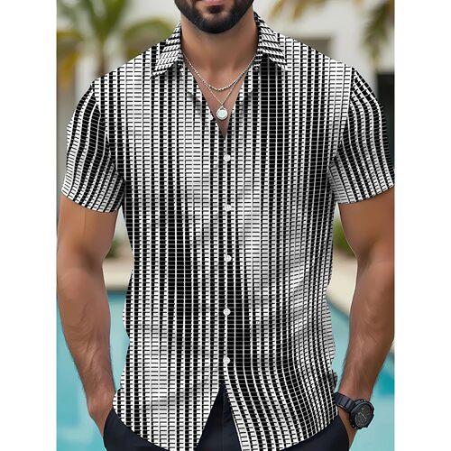 印花翻领短袖衬衫 Printed collar buckle short sleeved T-shirt