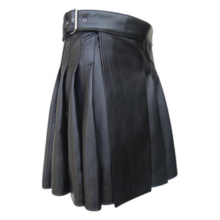 contrasting pleated skirt简约百褶裙皮裙 Men skirt leather