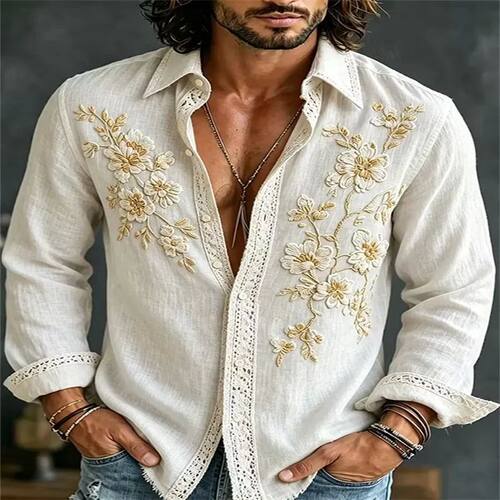 翻领印花纽扣长袖T恤 Flip collar printed long sleeved T-shirt