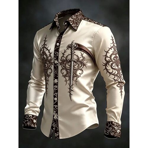 多色印花系扣长袖衬衫 Multi colored printed button down shirt