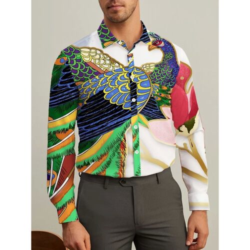 翻领印花系扣长袖T恤 Flip collar printed long sleeved T-shirt