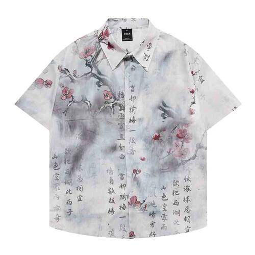 翻领印花纽扣短袖T恤Flip collar printed short sleeved T-shirt