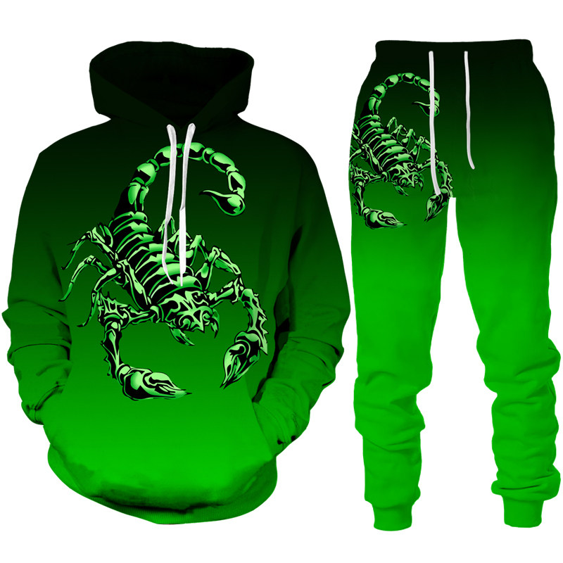 Men's gradient printed hoodie set男渐变印花连帽长袖卫衣套装